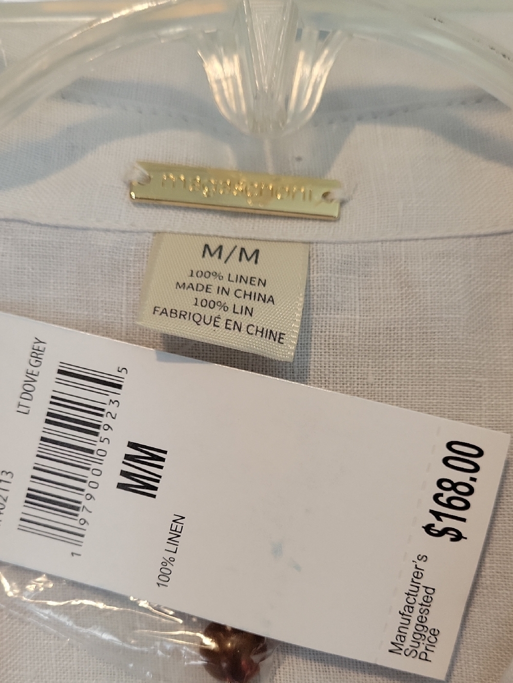 NEW Magaschoni gray linen button down shirt size medium - Picture 5 of 8